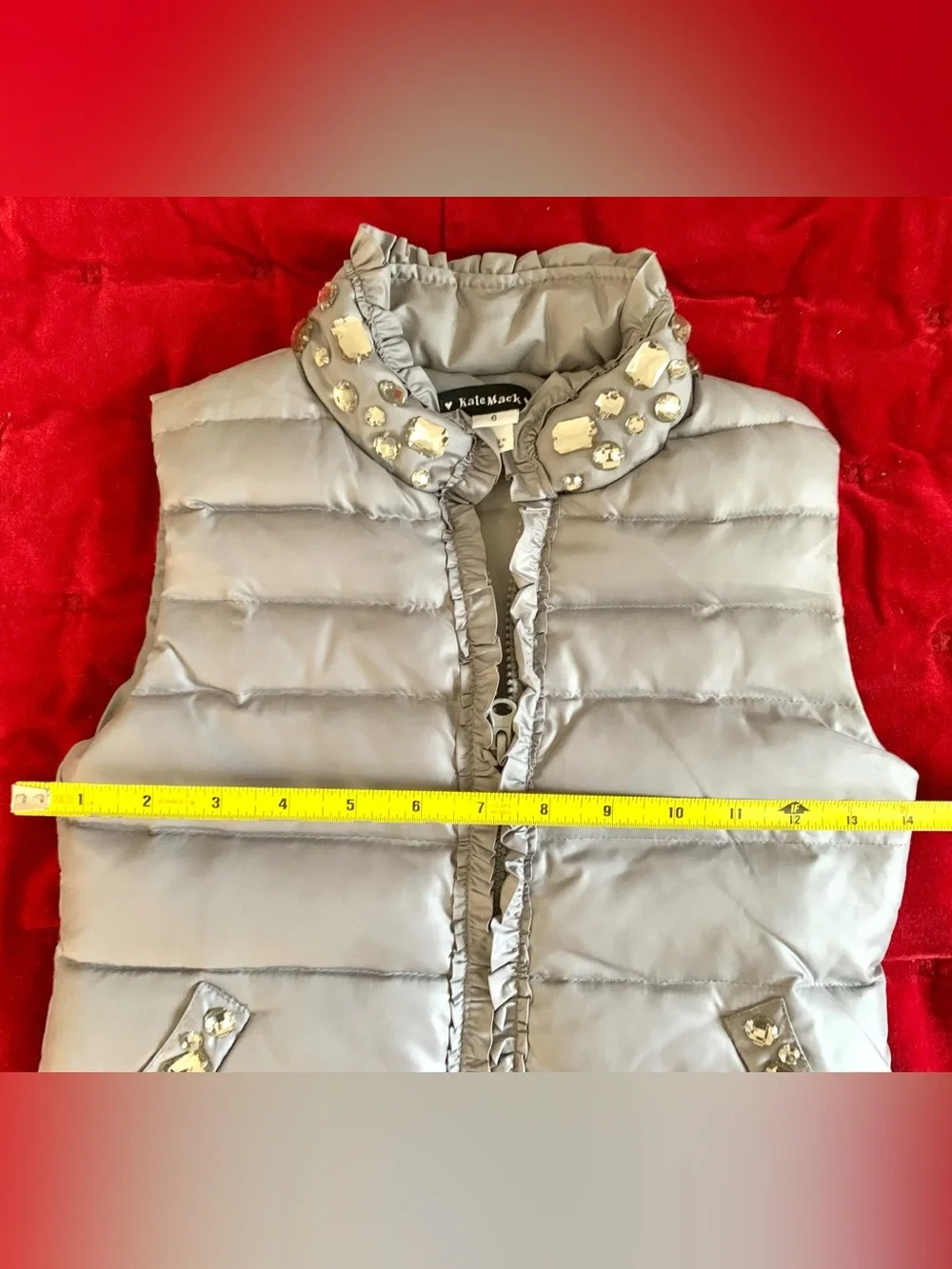 Kate Mack Gray Puffer Jewels Vest jacket Girl 6 EUC
